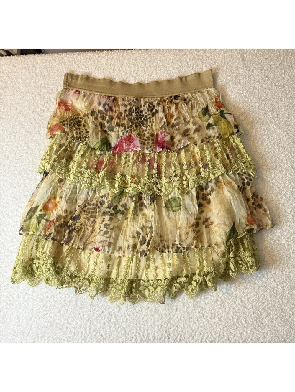 V Cristina Women’s S Tiered Lace Skirt Floral Leopard Boho Fairy Grunge Y2K